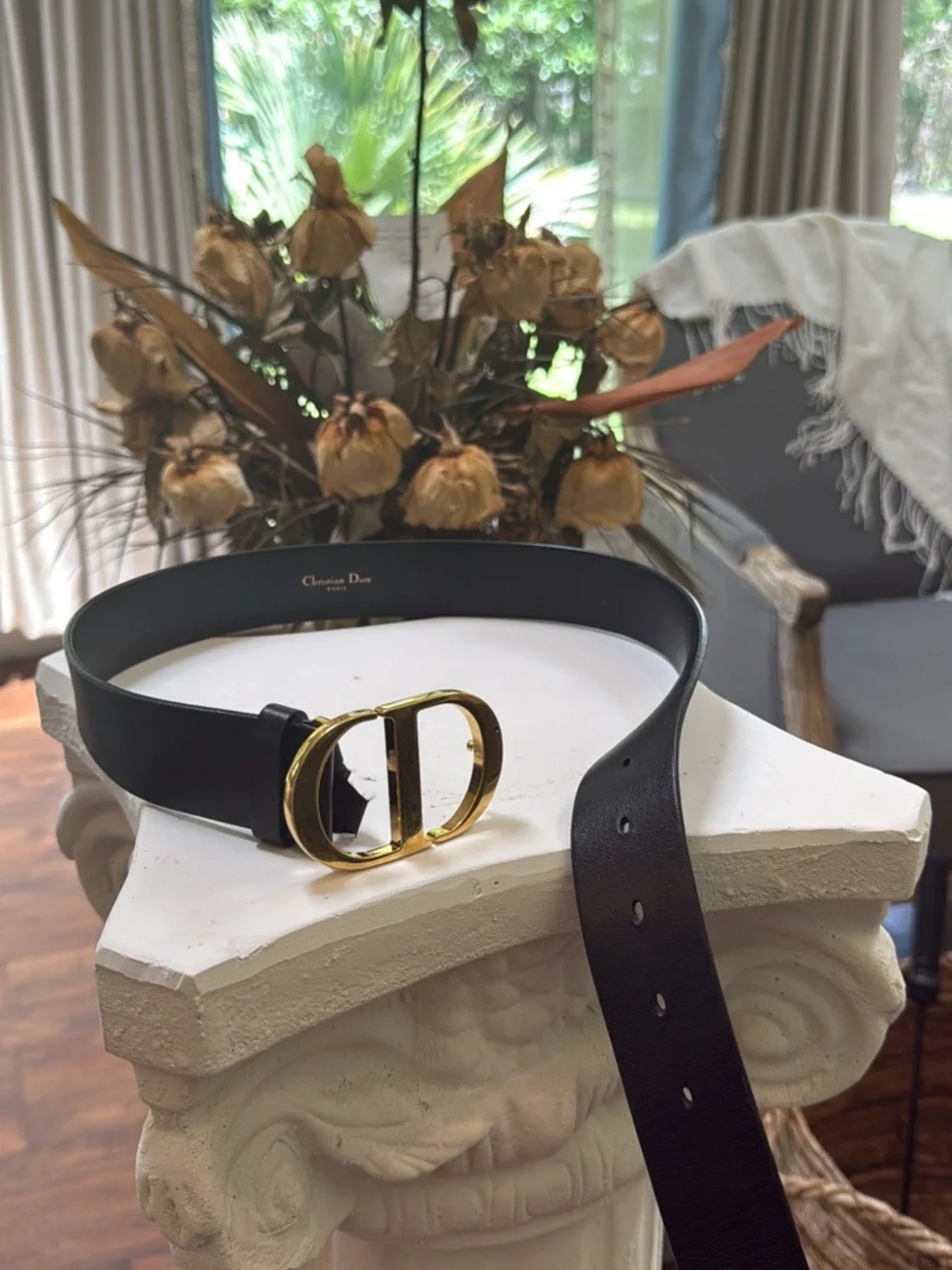 Dior Black Leather Belt with Gold Double 'CD' Buckle - Picture 1 of 7
